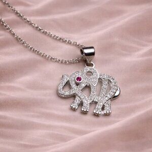 Elephant Zirconia Ruby Fine Silver Necklace